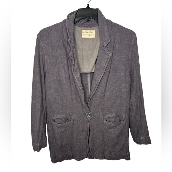 Free People Crosby Blue Grey Marzipan Linen Blend Menswear Blazer Size XS - Picture 1 of 8